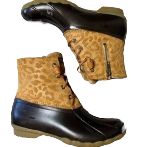Sperry Cheetah Print Embossed Leather Waterproof Duck Shoes Boat Shoes Boots 7M - Picture 11 of 11